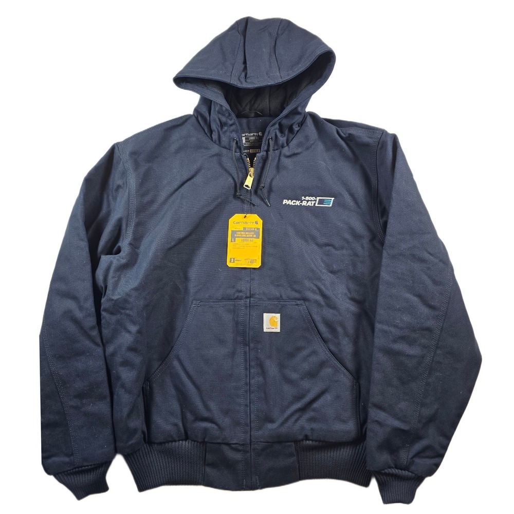 Carhartt Duck Jacket Mens Medium Navy Cotton Flannel Lined Active OJ0140-M NEW